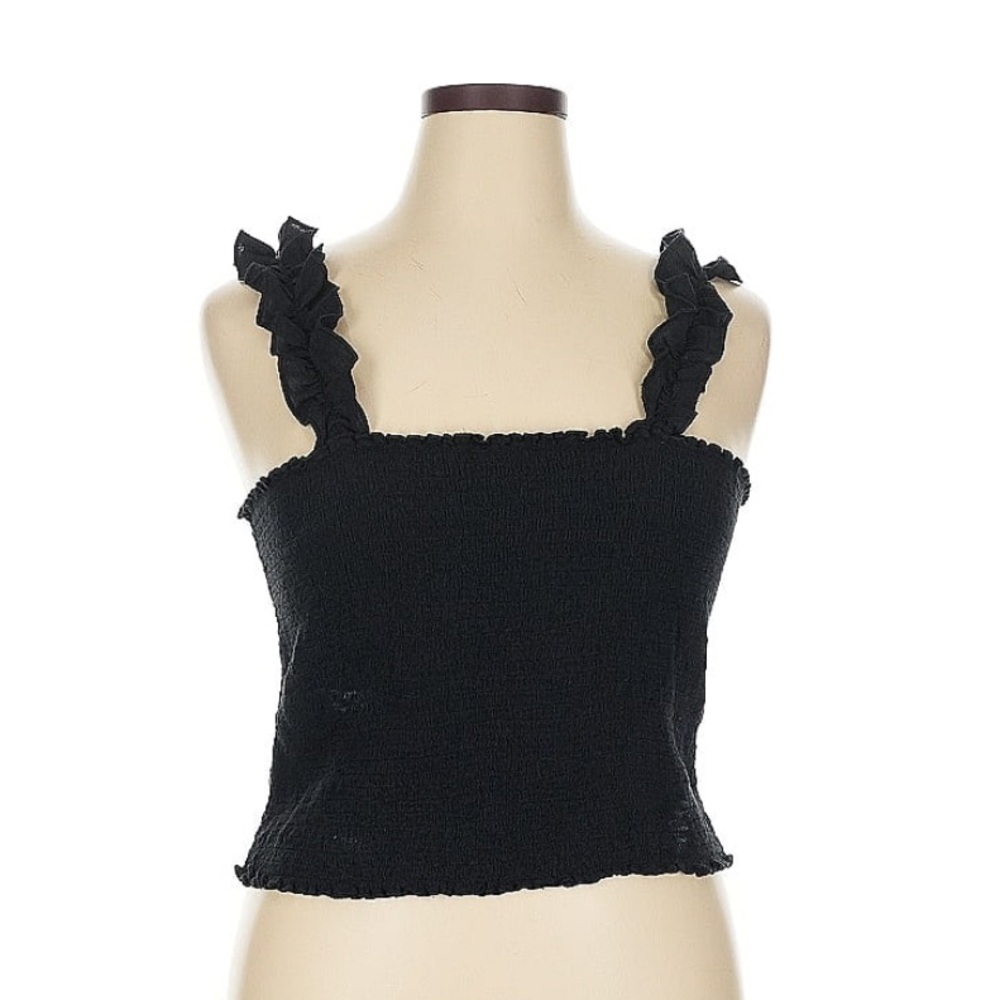 Aerie black smocked tank ruffle strap new with tag